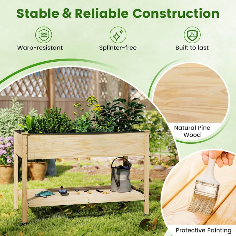 Costway 1 PCS Wooden Raised Garden Bed with Legs, Lockable Wheels, - See Details