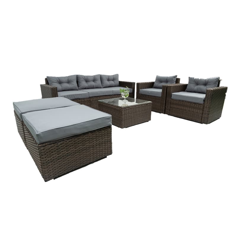 6 Piece Patio Rattan Wicker Outdoor Furniture Conversation Sofa Set