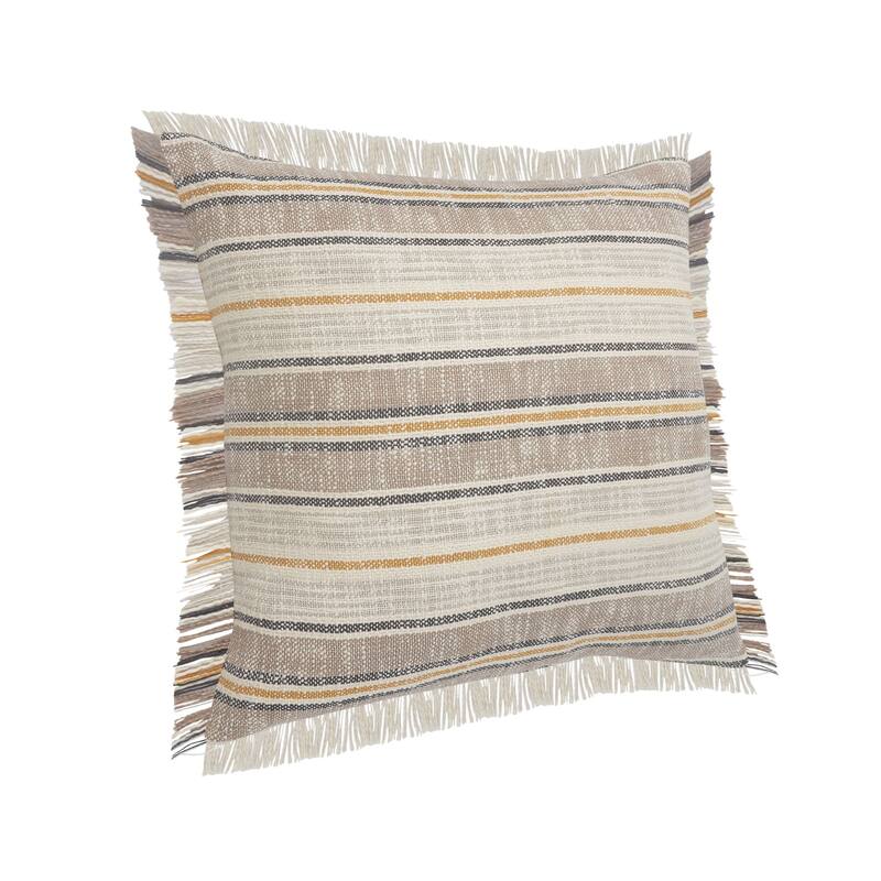 20" Taupe Brown and Yellow Striped Square Throw Pillow
