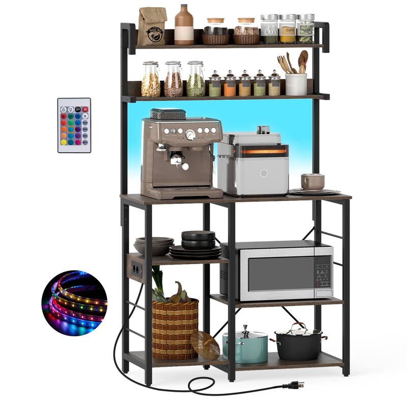 Gymax Hutch Bakers Rack w/LED Light 2 Anti-toppling Kits Charging
