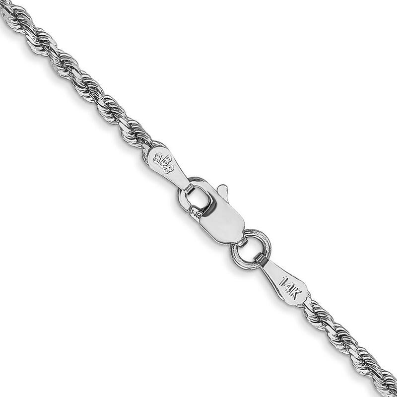 Curata 10k White Gold Unisex 2mm Diamond Cut Rope Chain Bracelet Optons: 7" 8" 9"