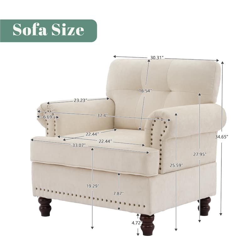 Set of 1 Piece,Chenille Tufted Armchair with Solid Rubberwood Legs for Livingroom