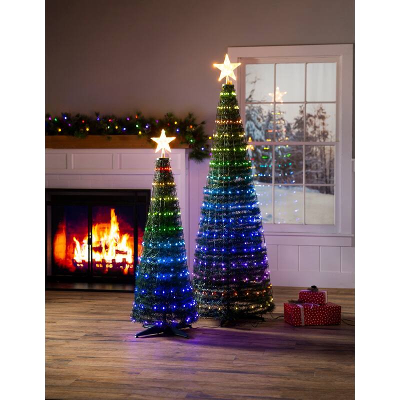 71 in. Green Indoor/Outdoor Foldable Christmas tree with RGB Lights