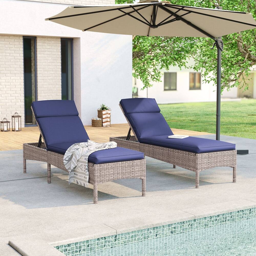 BONOSUKI 2Pcs Outdoor Lounge Chaise Rattan Chair Weather-Resistant