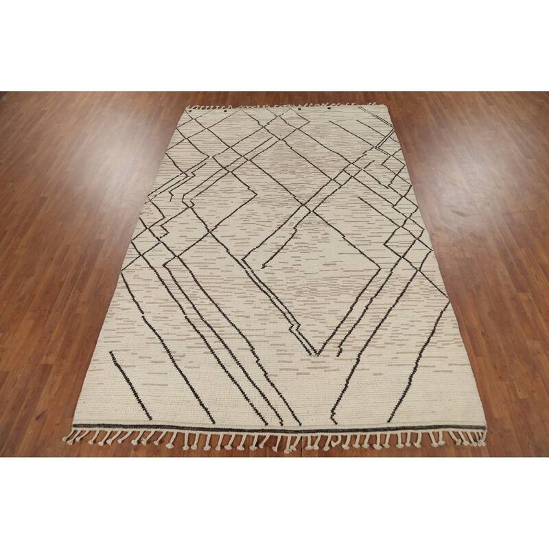 Earth Tone Moroccan Rug Hand-Knotted Wool Carpet - 7'0"x 10'9"