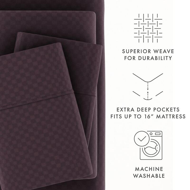 Becky Cameron Premium Checkered Pattern Microfiber 4-piece Deep Pocket Bed Sheet Set