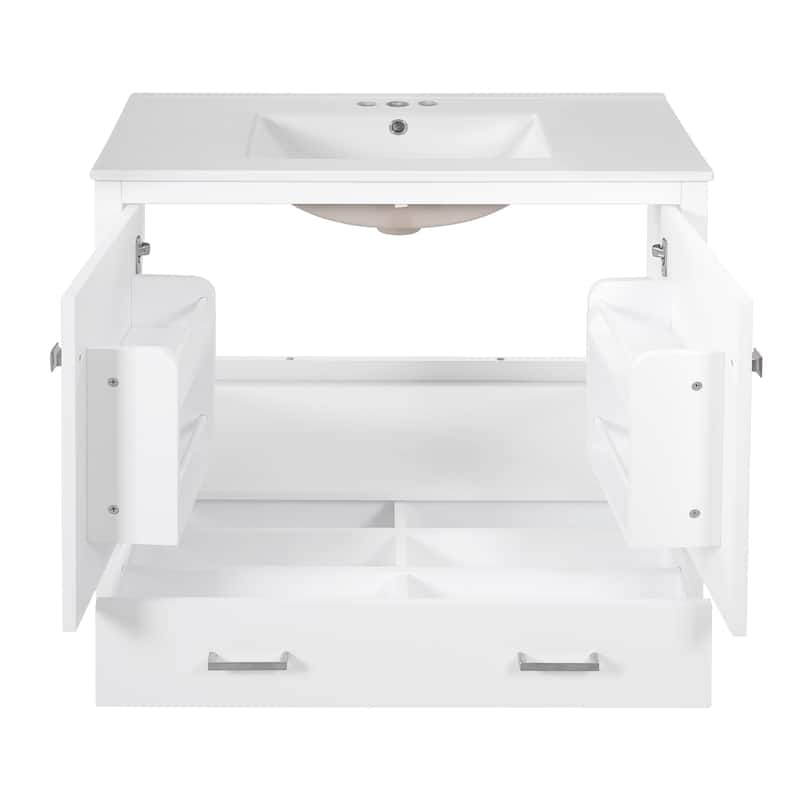 Bathroom Vanity with Ceramic Sink, Storage Cabinet with Soft-Close Doors and Drawer, Bathroom Vanities with Storage Shelves