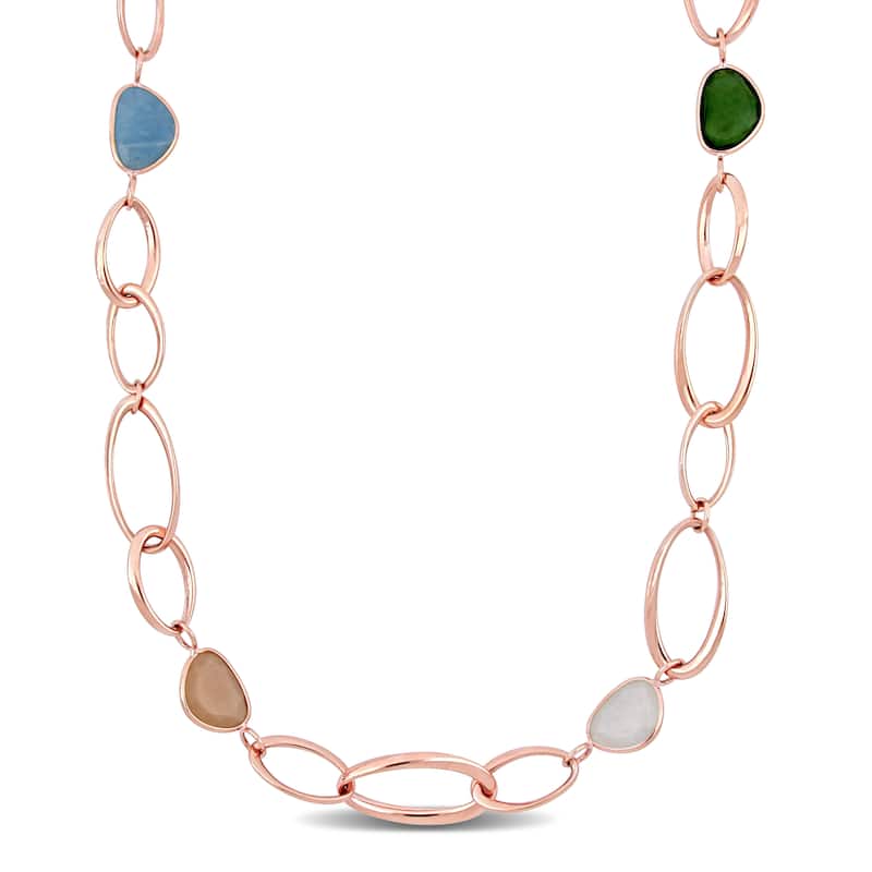 Miadora 18k Rose Gold 12ct TGW Multi-color Chalcedony and Oval Link Necklace