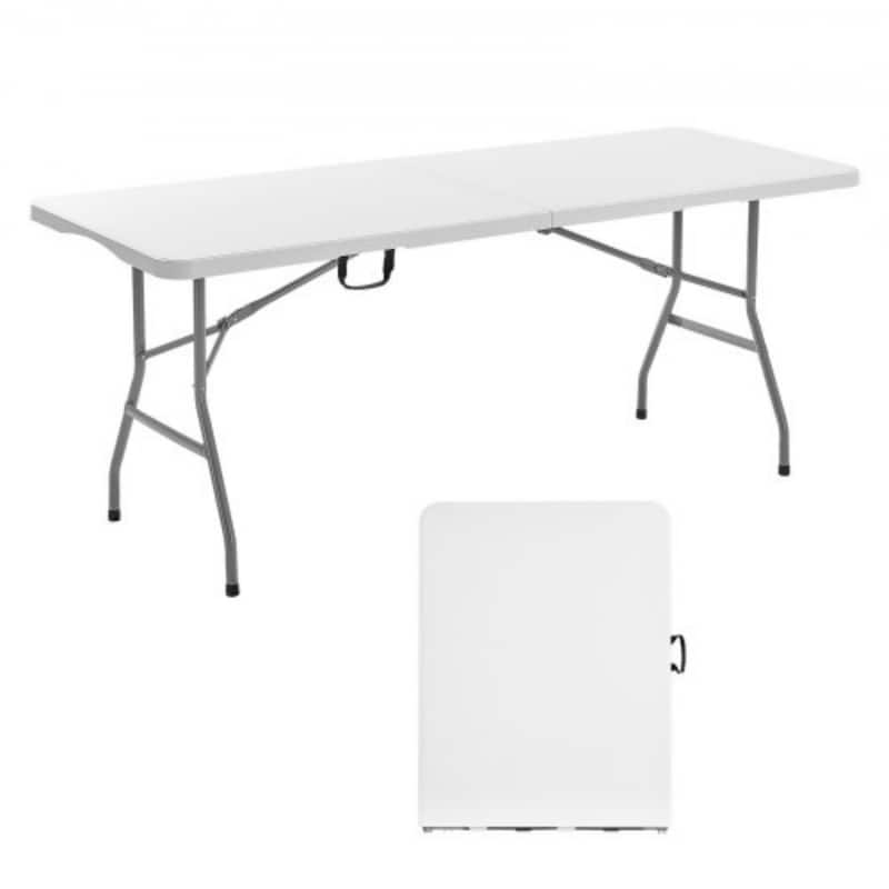 6ft White HDPE Folding Portable Camping Table with Carbon Steel Legs for 4-6 Person for Picnic or BBQ
