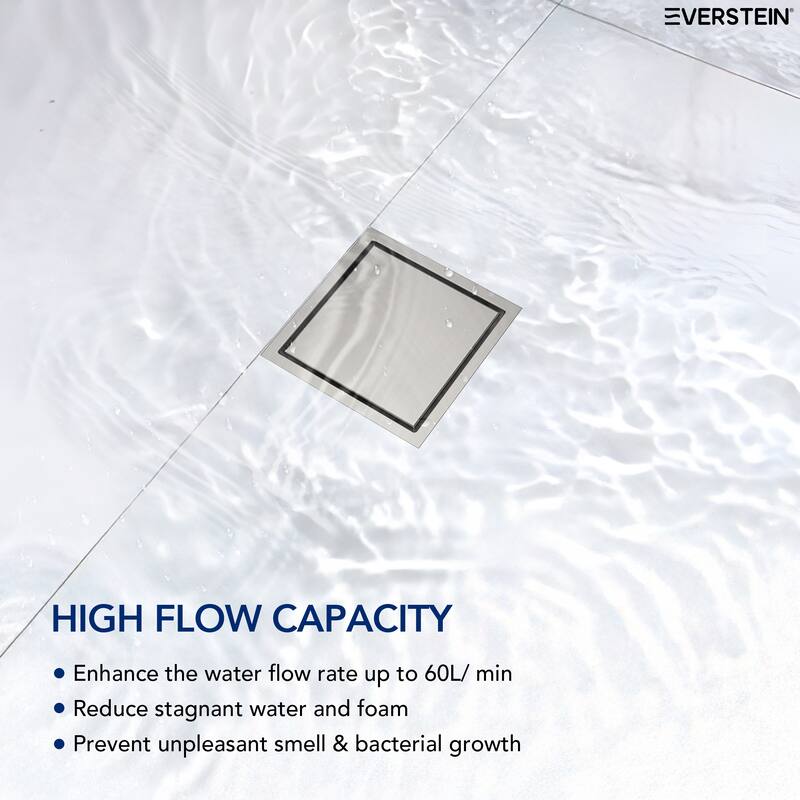6"x6" Stainless Steel Square Shower Drain With Drain Cover