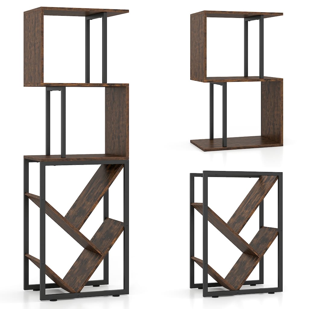 Gymax 6-Tier Bookshelf Industrial S-Shaped Geometric Bookcase w/ Open