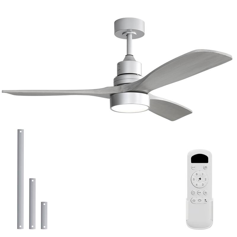 Sofucor 52 Inch Ceiling Fan with Light and Remote,Smart Optional,Quiet DC Motor for Bedroom Living Room Farmhouse Patio Porch - Remote Control - Silver with Gray Solid wood Blades