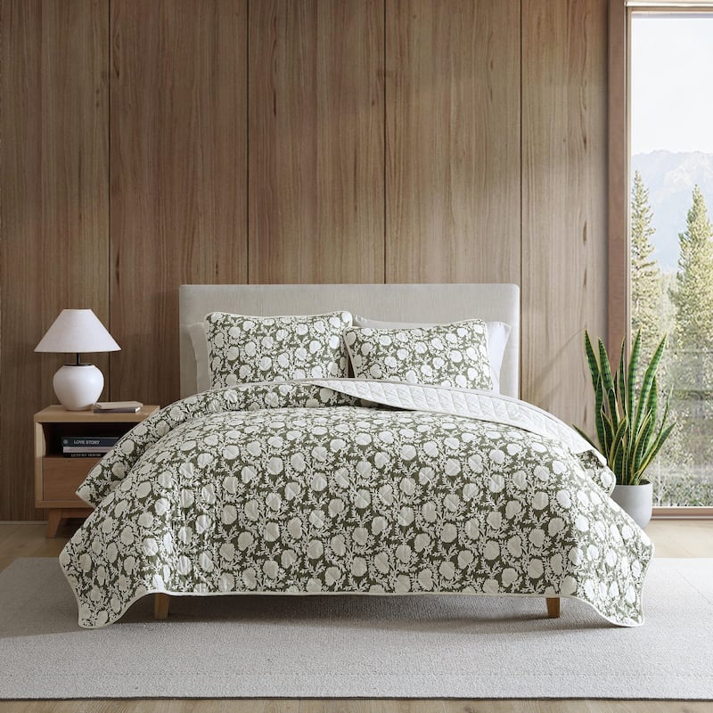Eddie Bauer Garden Bloom Cotton Reversible Green Quilt Set