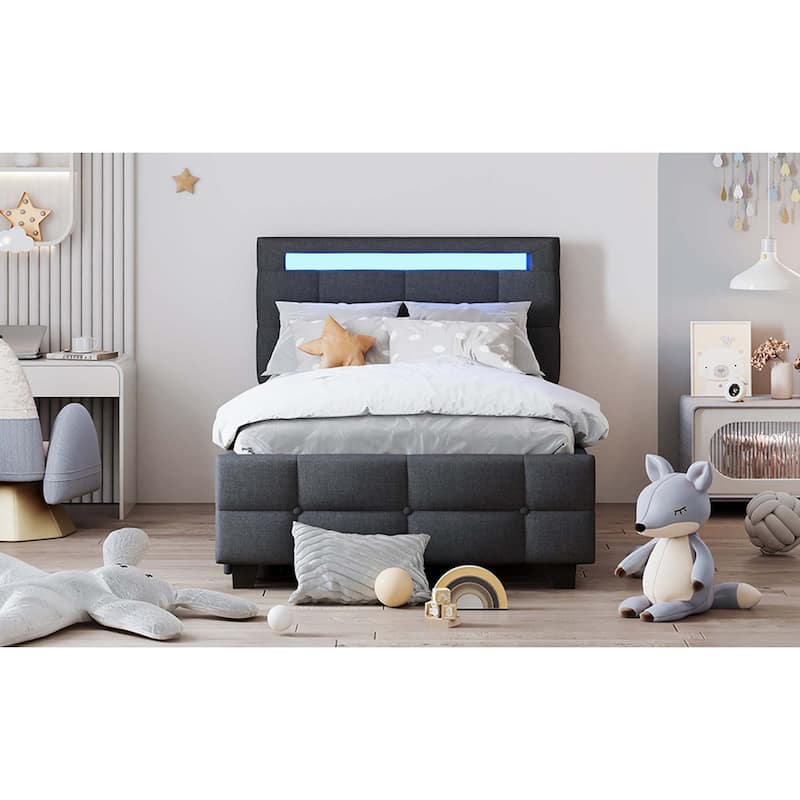 Platform Bed with LED Frame, Trundle & 2 Drawers
