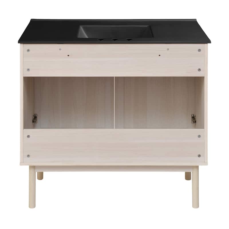 Classe 36 In. White Oak Bathroom Vanity With Black, 3-Hole Ceramic Sink Top