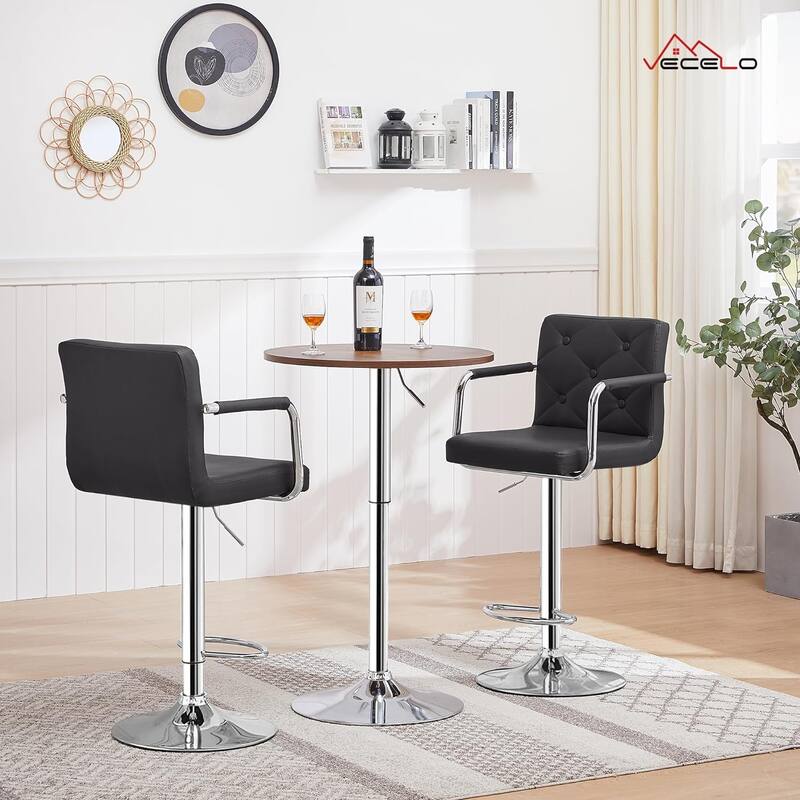 Javlergo Adjustable Height Swivel Bar Stools PU Leather with Back and Armrest, Set of 4 Barstools