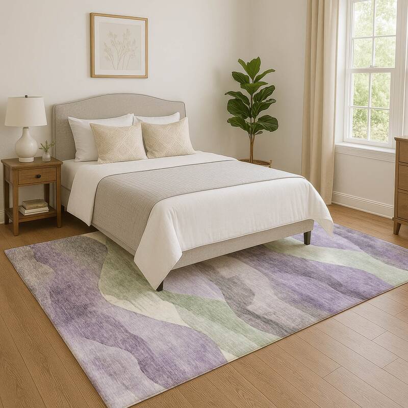 Premium Washable Super Soft Modern Waves Mayfield Rug - Purple - 3' x 5'