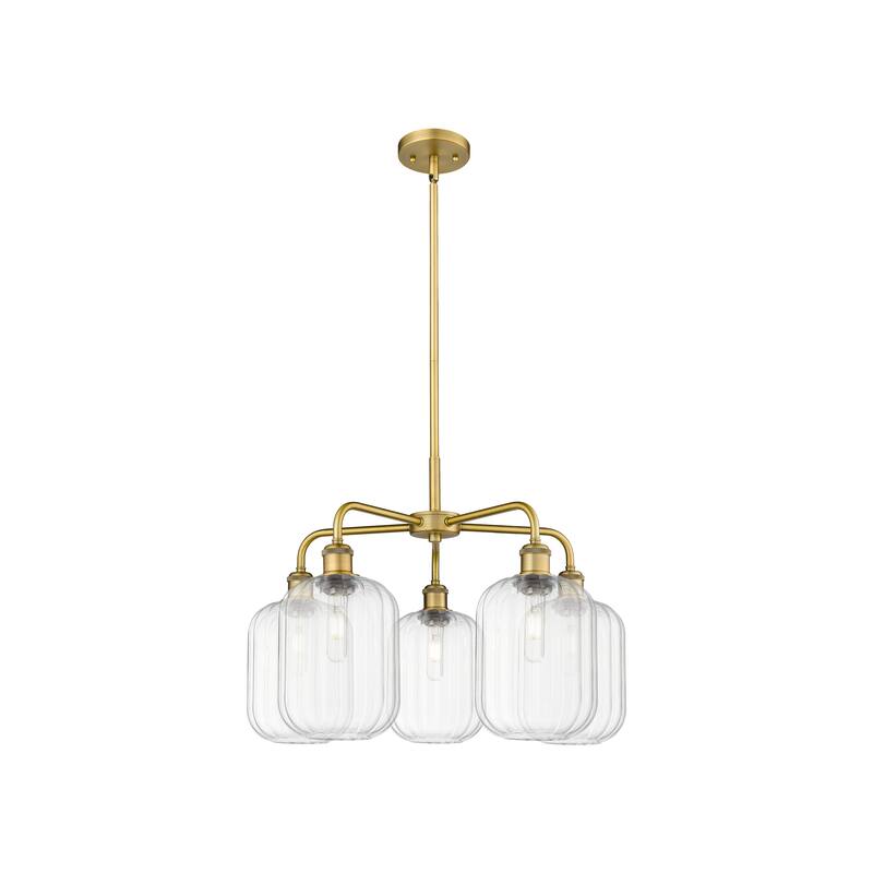 Innovations Lighting Endless Possibilities Ballston - Preston - 5 Light 25" Jar Shade Stem Hung Chandelier - Clear/Brushed Brass