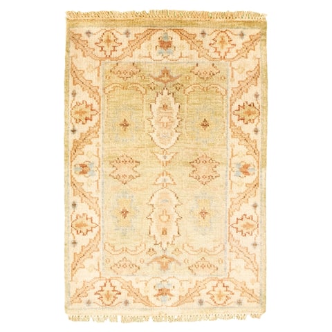 ECARPETGALLERY Hand-knotted Finest Agra Jaipur Light Green Wool Rug - 2'0 x 3'0