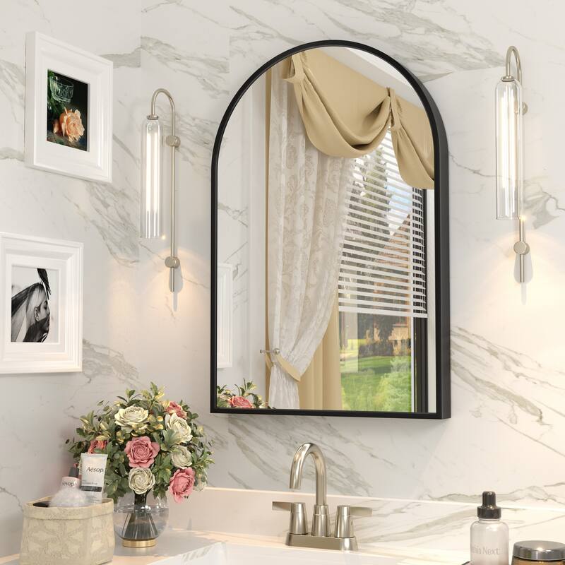 Arch High-Strength Tempered Glass and Aluminum Alloy Framed French Cleat Mounted Wall Mirror
