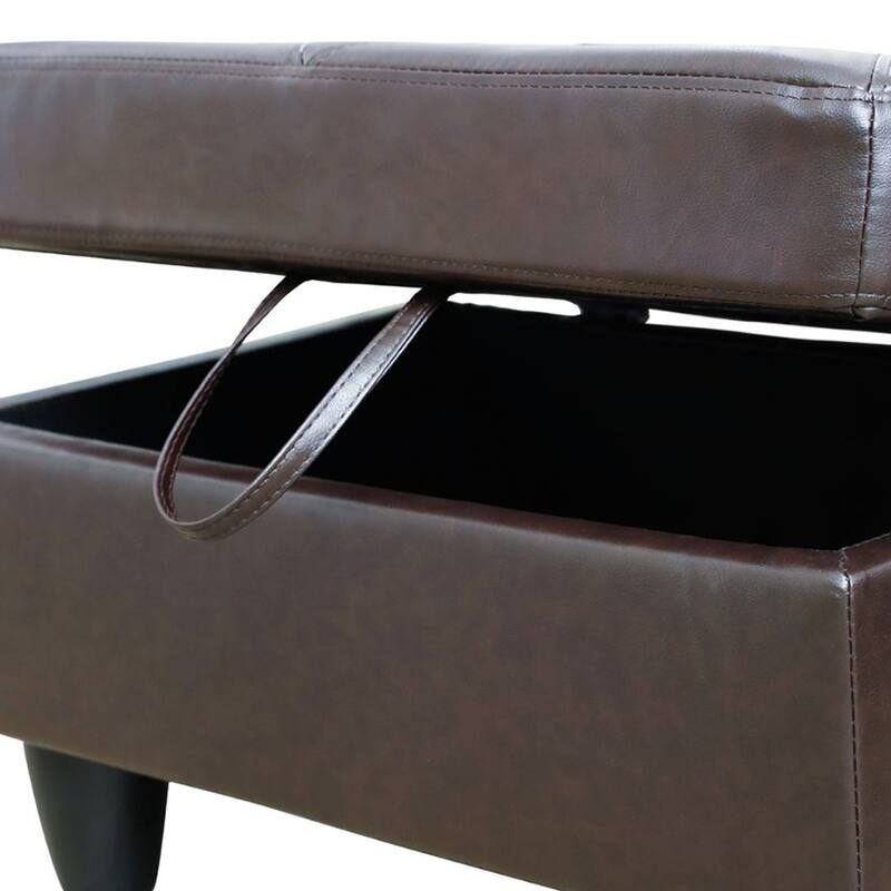 Leather Square Storage Ottoman for Living Room