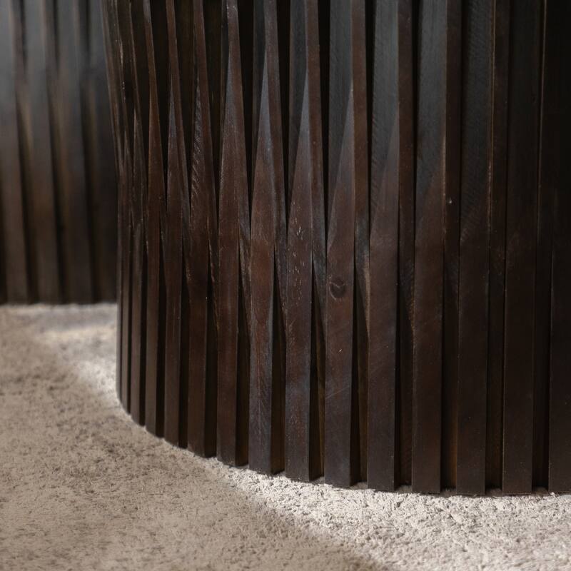 31.5" Solid Wood Coffee Table Set with Nesting Design, 3D Relief Texture