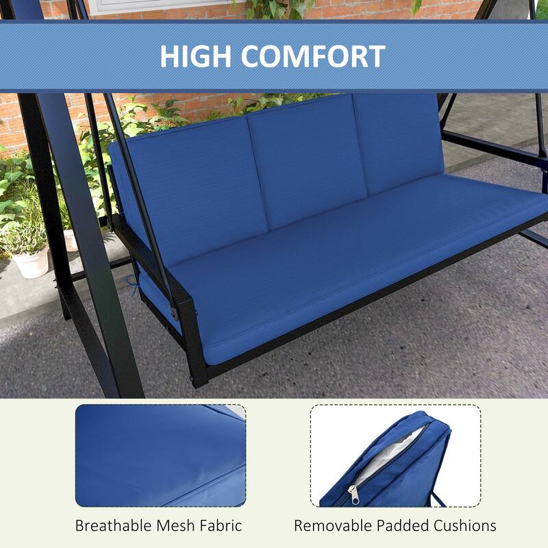 Outsunny 3-Seat Outdoor Porch Swing with Stand, Heavy Duty Patio Swing Chair with Adjustable Canopy, Removable Cushions