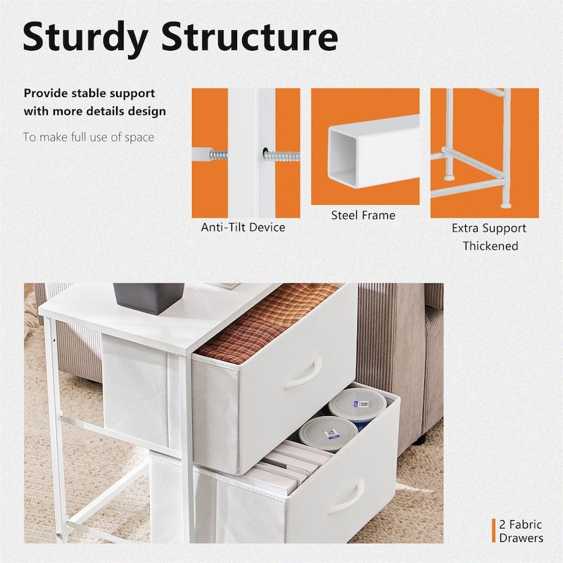 Nightstand Set of 2, Side Table with 2 Fabric Drawers, End Table, Bedside Table , Night Stand for Bedroom