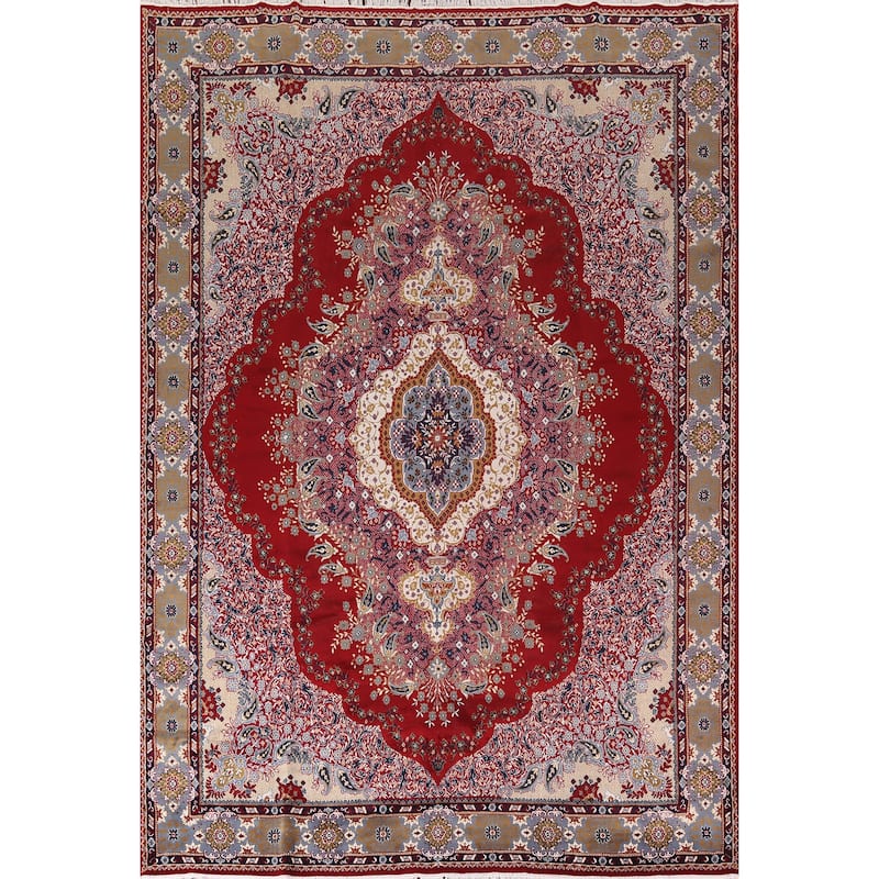 Floral Red Paisley Kashan Turkish Area Rug Machine Made Carpet - 9'8" x 12'10"