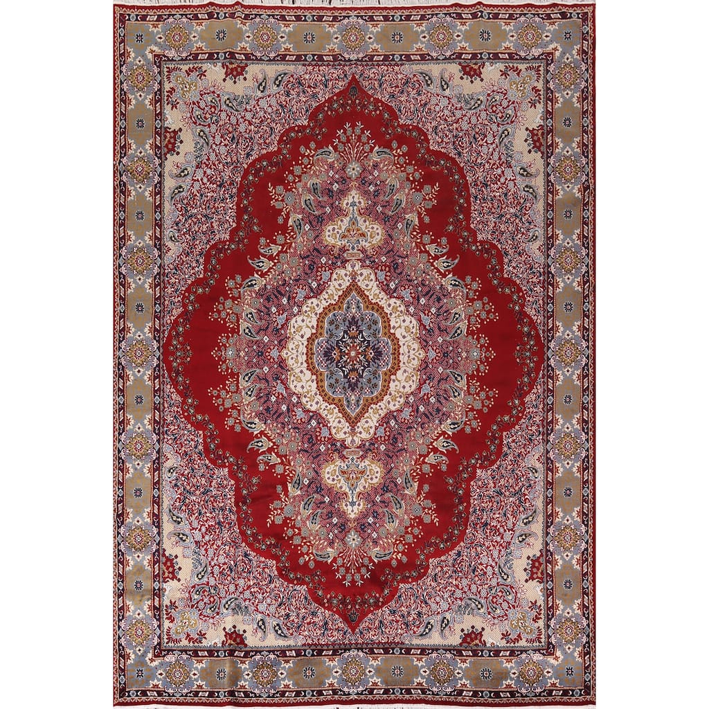 Floral Red Paisley Kashan Turkish Area Rug Machine Made Carpet - 9'8" x 12'10"