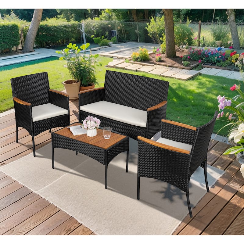 Futzca 4 Pieces Outdoor Patio Furniture Sets Rattan Chair Wicker Set