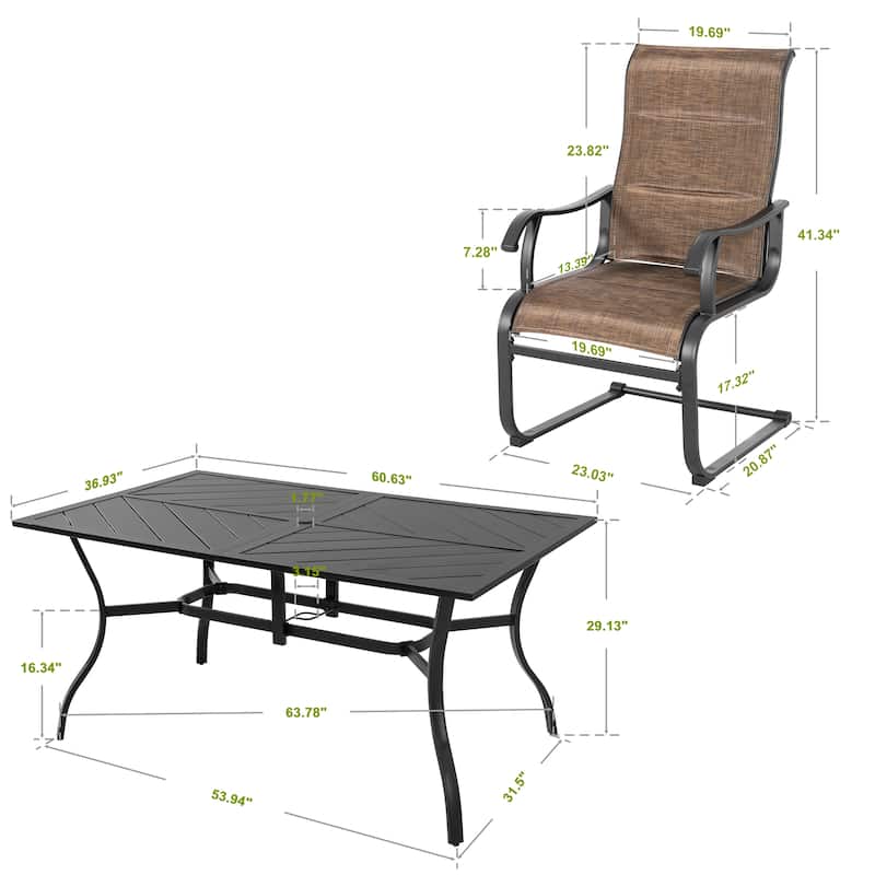 Patio 7-Piece Textilene and Iron Dining Set with Umbrella Hole
