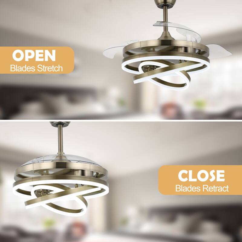Cusp Barn 42" Retractable Ceiling Fan with Lights and Remote DIY Shape Fandelier Modern Silent DC Motor LED Ceiling Light