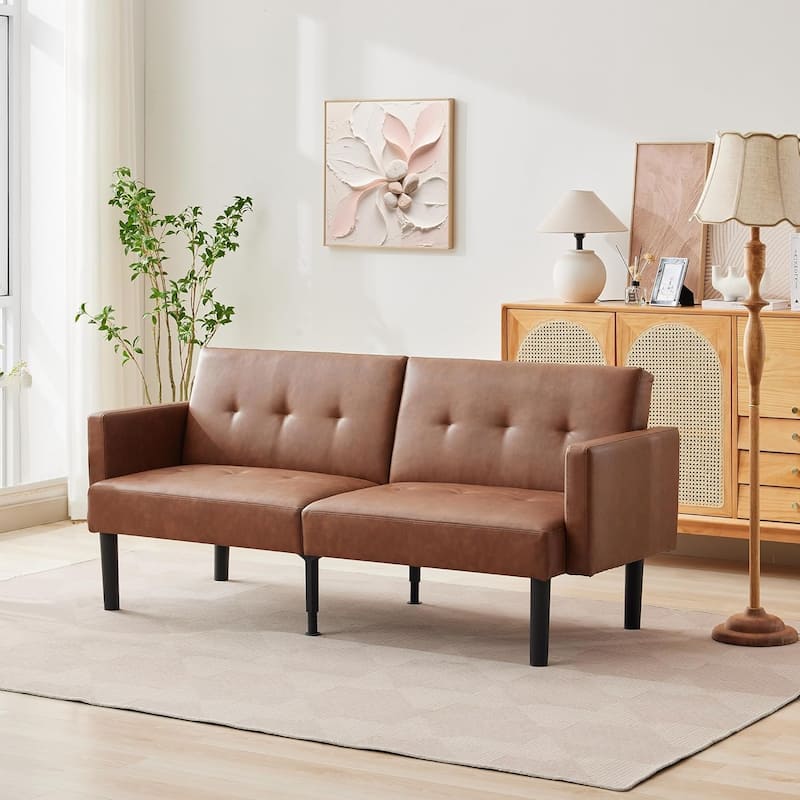 75.5” Convertible Futon Sofa Bed,Adjustable Folding Loveseat with Wood Legs
