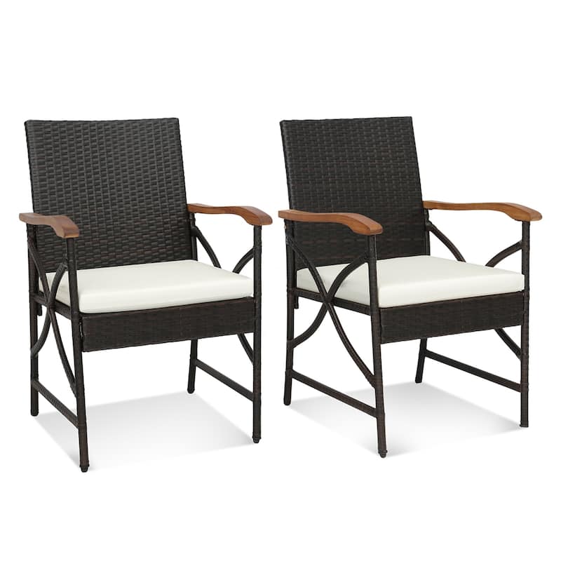2/4PCS Patio Wicker Dining Chairs w/ Soft Cushions Armchairs - 2 PCS