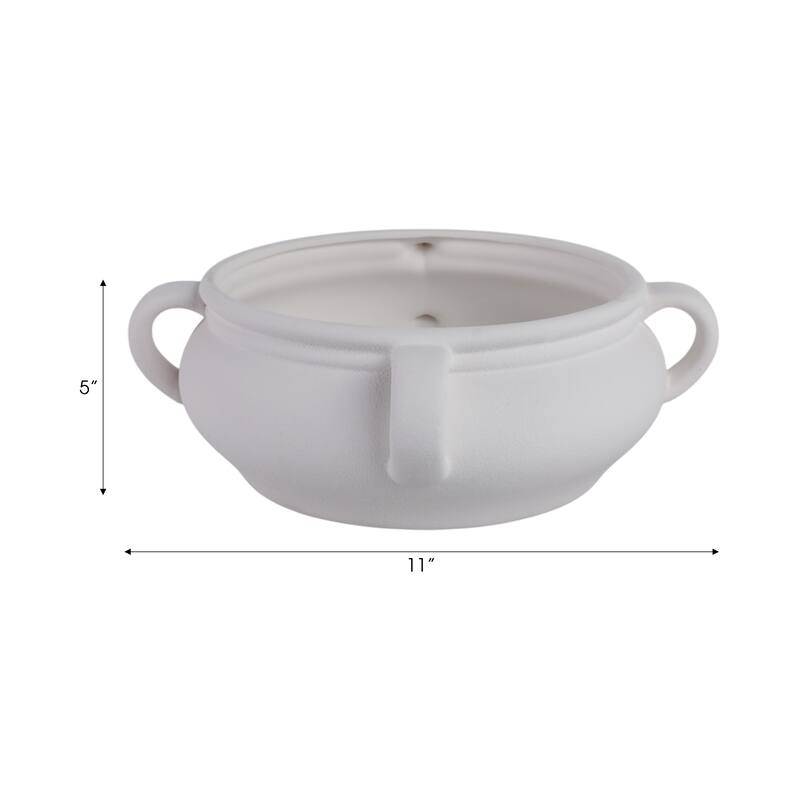 Ceramic Textured Bowl with Three-Handle Design Modern Decorative Form - 11" x 11" x 5"