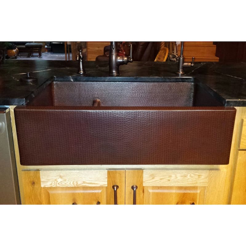 33-in Hammered Copper Apron Front 30/70 Double Basin Kitchen Sink with Short 5-in Divider (KA30DB33229-SD5)