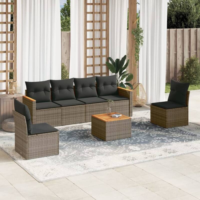 vidaXL Garden Sofa Set Black - Gray Large With table