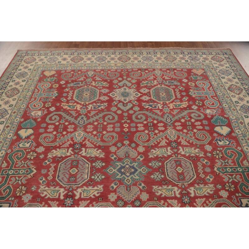 Traditional Red Kazak Area Rug Hand-Knotted Wool Carpet - 8'1" x 9'11"