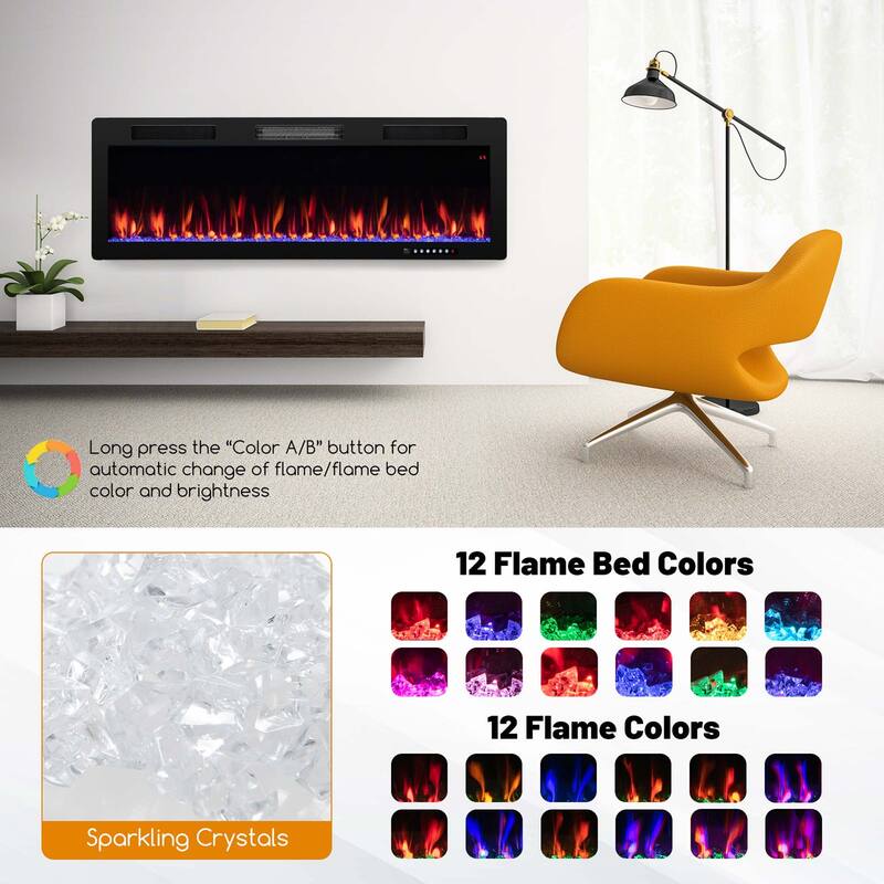 Costway 40"/50"/60" Linear Electric Fireplace 1500W Recessed
