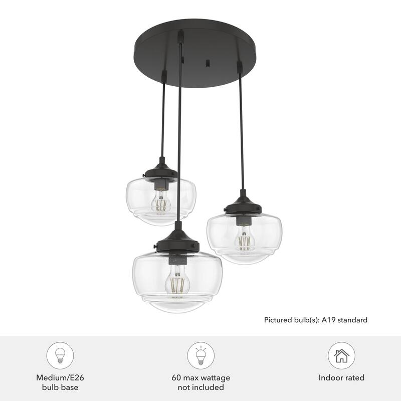 Hunter Saddle Creek 3-Light Vintage Schoolhouse Cluster Hanging Ceiling Light - Entry, Kitchen Table - Transitional