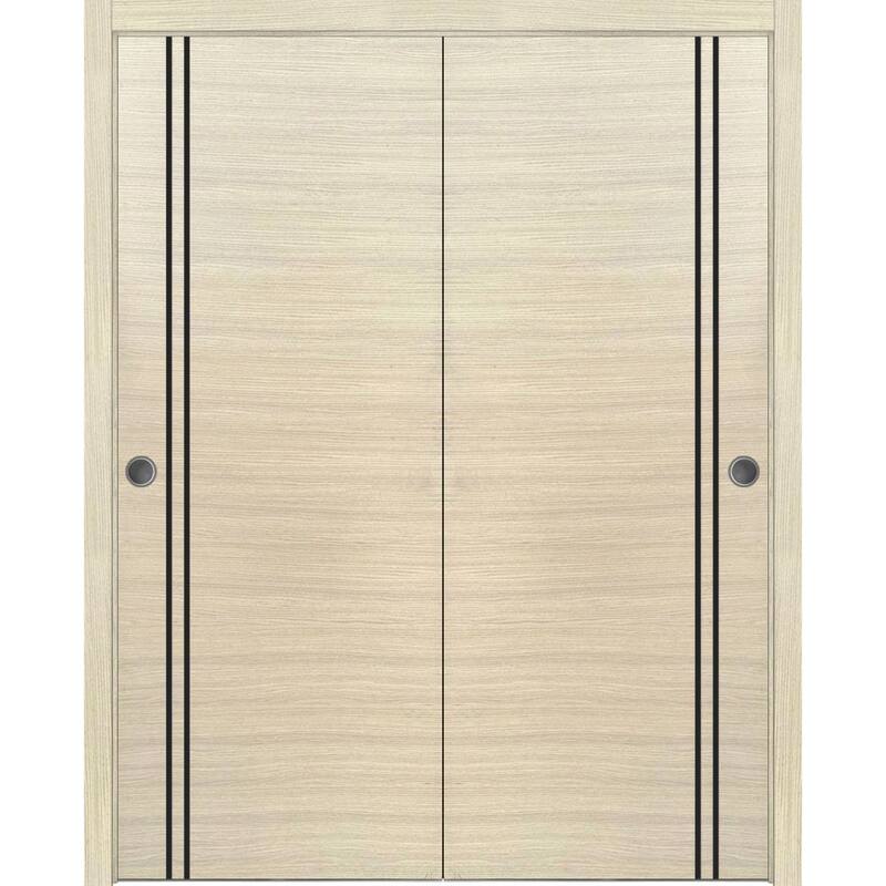 Bypass Doors 36 x 80 Planum 0016 Natural Veneer with Sturdy Rails - 56" x 80" ( 2* 28x80)