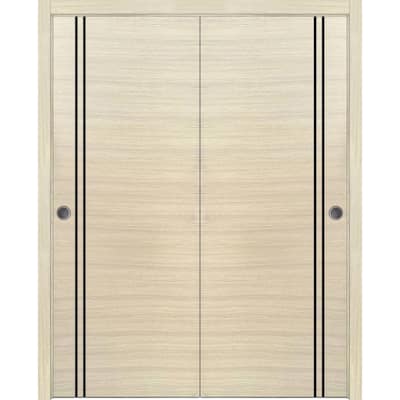 Bypass Doors 36 x 80 Planum 0016 Natural Veneer with Sturdy Rails