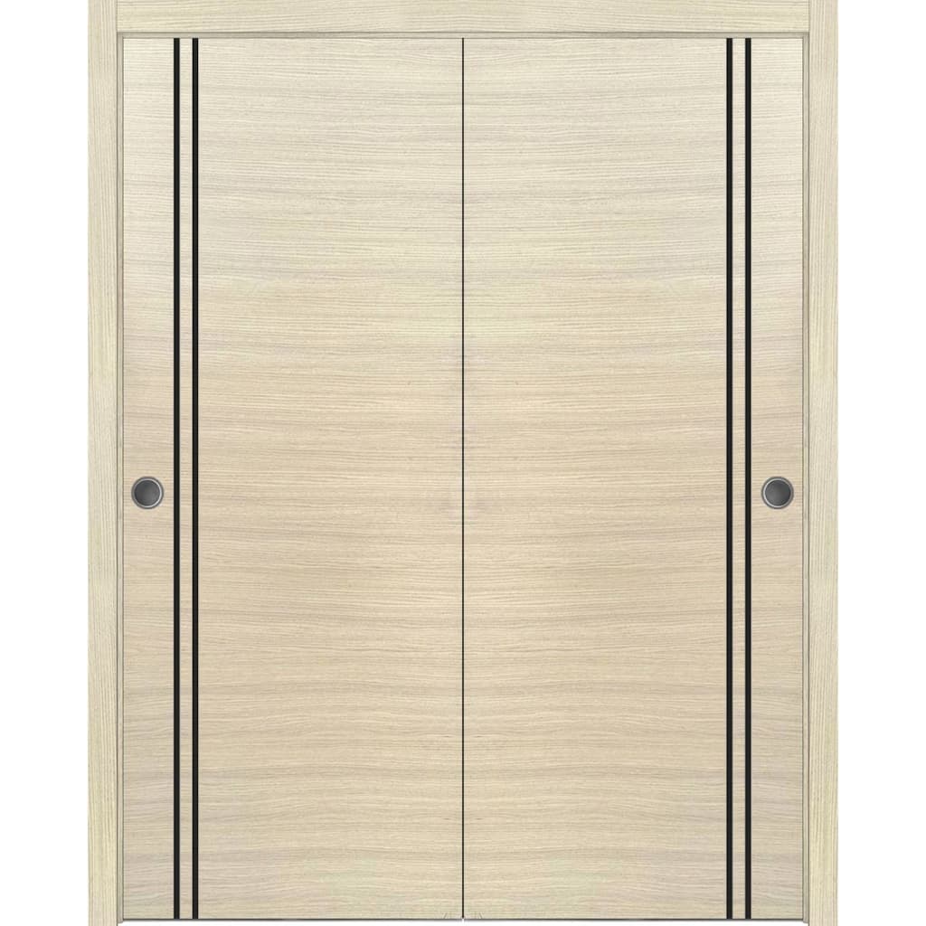 Bypass Doors 36 x 80 Planum 0016 Natural Veneer with Sturdy Rails