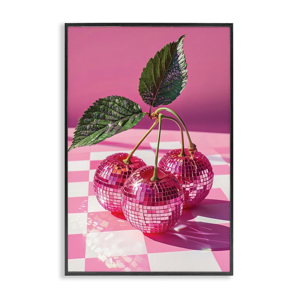 Stupell Disco Cherries on Checkered Framed Giclee Art Design By LSR Design Studio