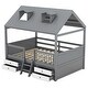 preview thumbnail 4 of 10, Gray Full Size Wood Bed House with Fence and Roof for Kids, Boys and Girls, Bedroom