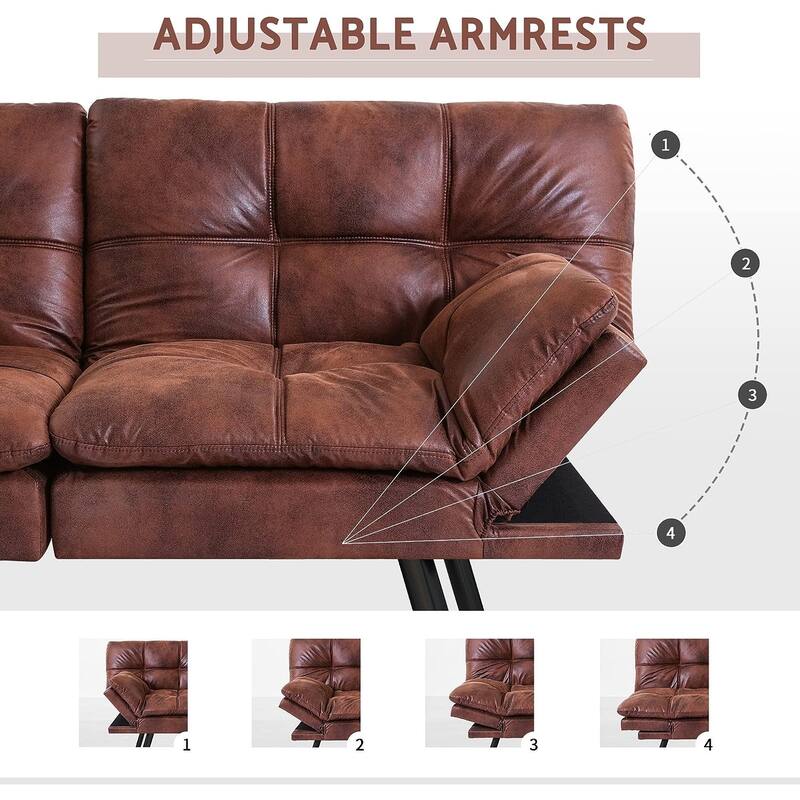 Futon Sofa Bed, Memory Foam Foldable Couch Convertible Loveseat Sleeper Daybed with Adjustable Armrests for Small Space
