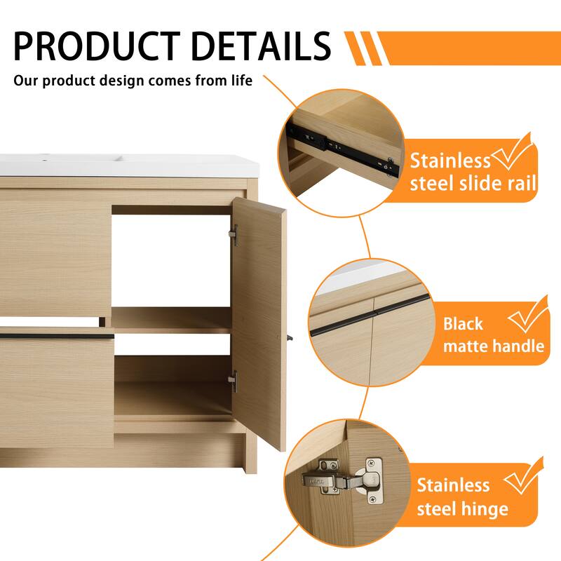 Bathroom Vanity With Sink In 24/30/36/48 Inch, Freestanding Bathroom Vanity With Soft Close Door and Drawer