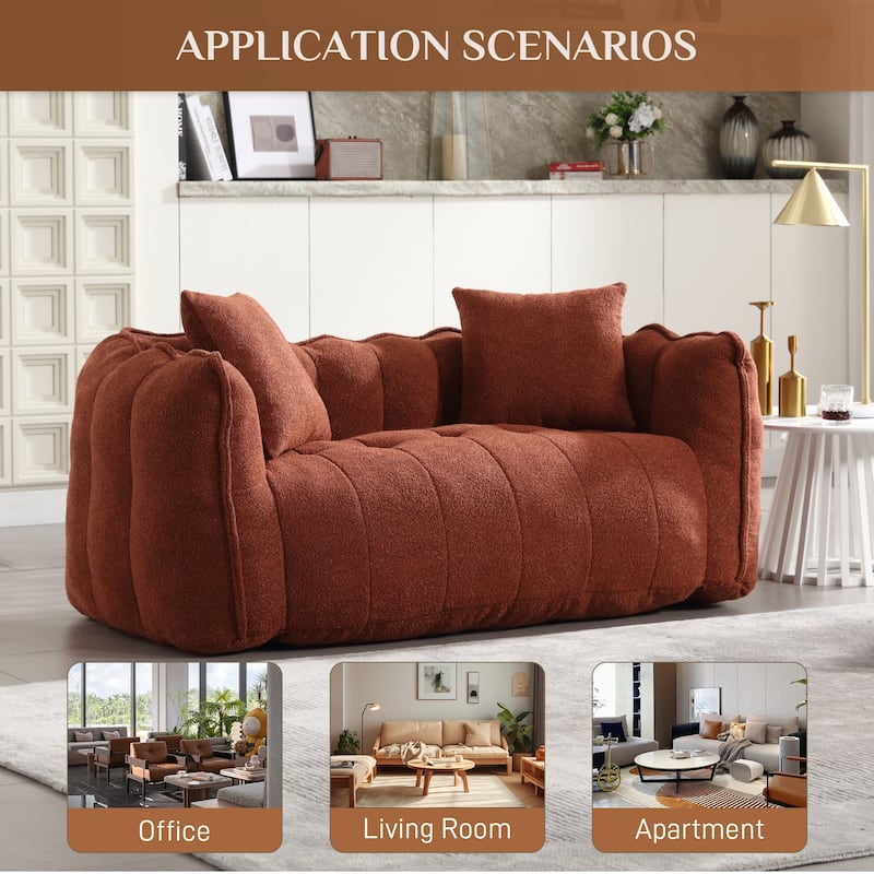 Ouyessir Upholstered Chenille Fabric Bean Bag Sofa Chair with 2 Pillows