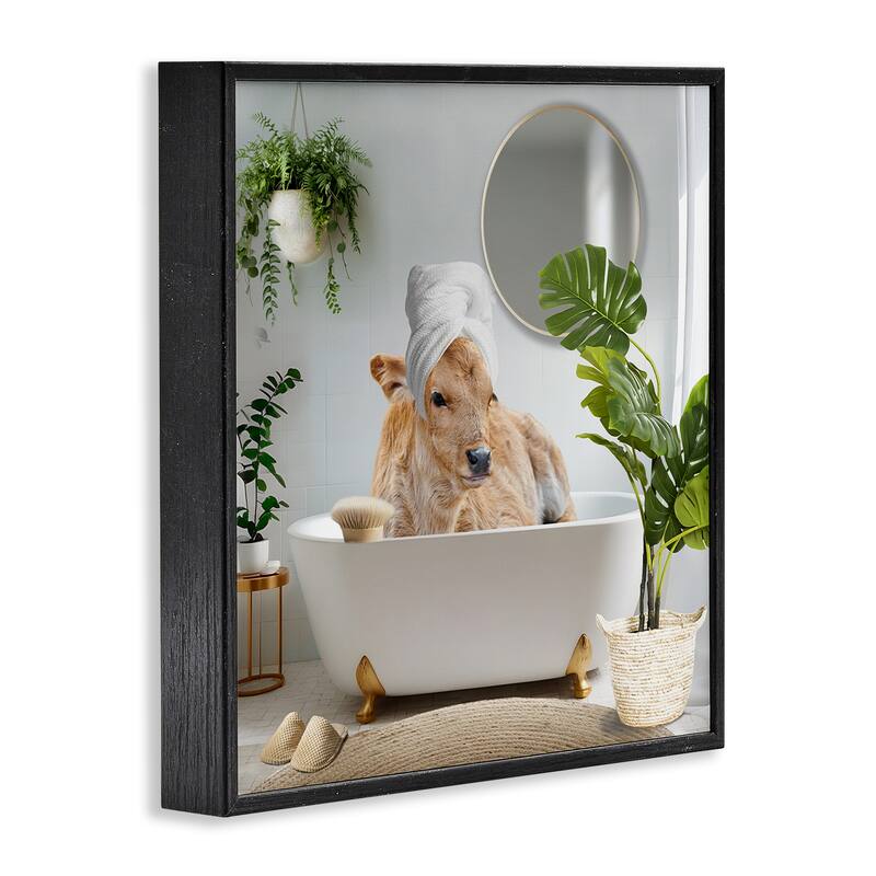 Stupell Pampered Cow in Bath Framed Giclee Art Design By CAD Designs